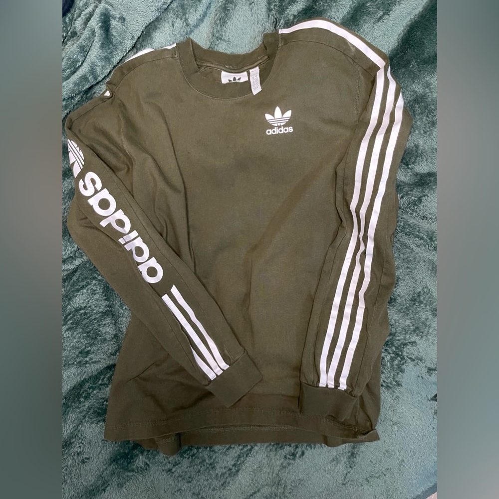 Adidas Stripe Long Sleeve Shirt - Green, Small